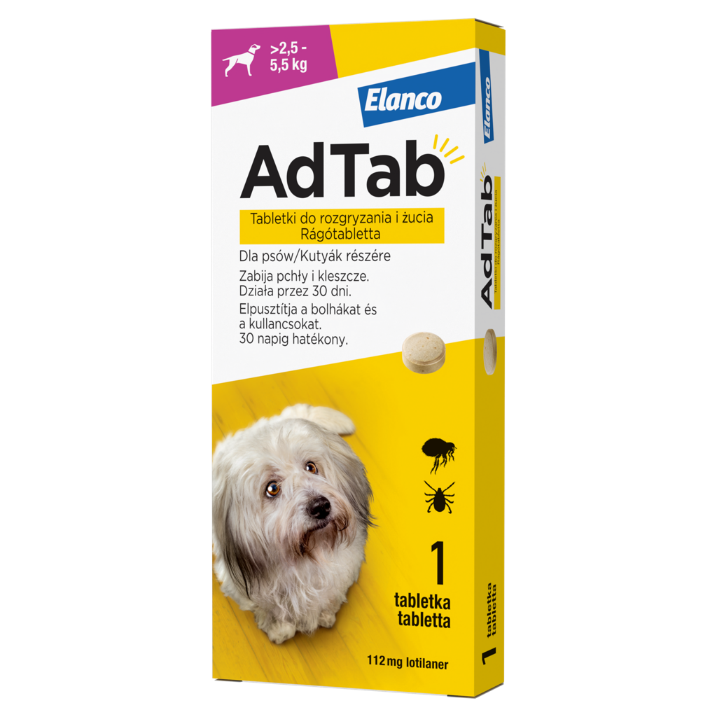 AdTab rágótabletta 2,5-5,5 kg tömegű kutyáknak