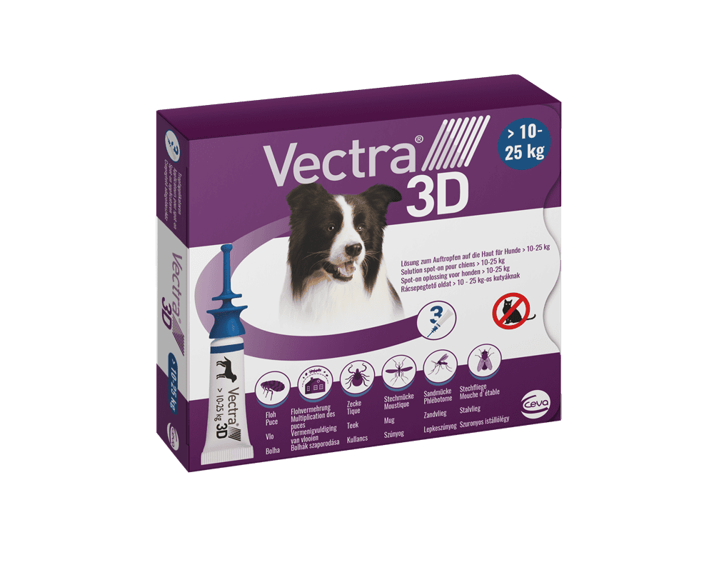 Vectra 3D Spot On 10-25 kg tömegű kutyáknak – Védelem szúnyog, kullancs és bolha ellen