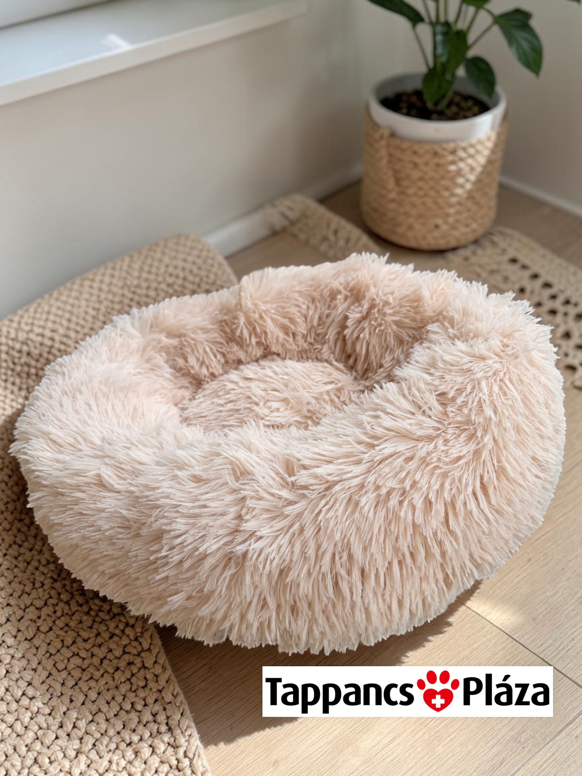 Puha kör alakú kutya- és macskafekhely – bézs – 40 cm - Image 2