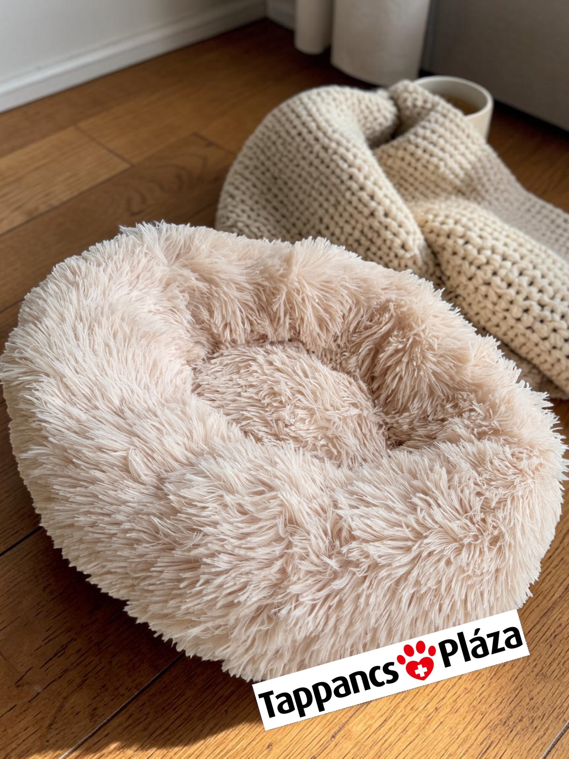 Puha kör alakú kutya- és macskafekhely – bézs – 40 cm