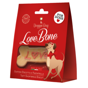 DoggyeBag Love Bone – kézzel díszített kutyakeksz joghurtbevonattal